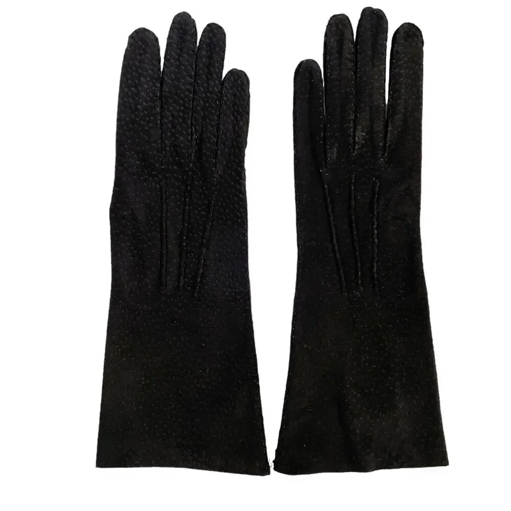 NWT Vintage Black Suede Carpincho (Capybara) Leather Gauntlet Gloves Size 7